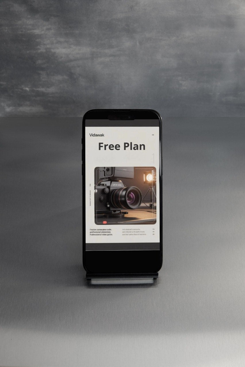 Smartphone displaying a camera app on a gray background