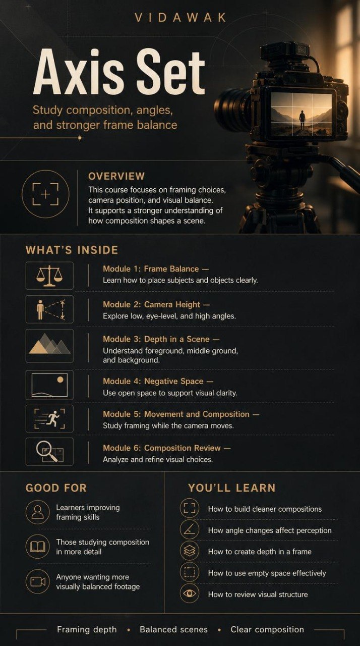 Vidawak Axis Set course overview with camera and silhouette on a dark background