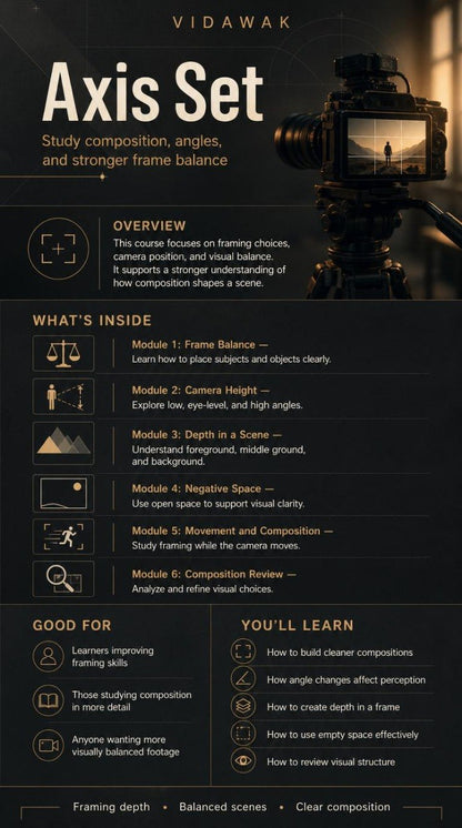 Vidawak Axis Set course overview with camera and silhouette on a dark background