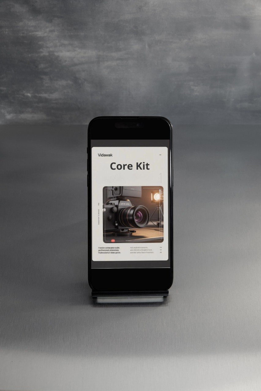 Smartphone displaying a camera app on a gray background